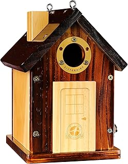 Bluebird Houses for Outside, Premium Bird Houses for Outside, Wooden Cabin Birdhouses for Outdoors, Weatherproof Courtyard Decorated Hanging Bird House, Nesting Bird House