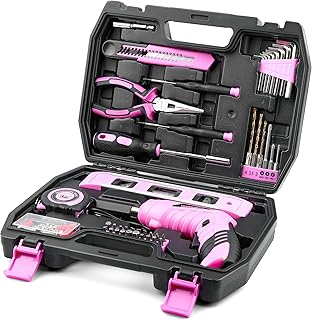 123 Piece Pink Household Tool Set with 3.6V USB Electric Screwdriver, Home Tool Kit with Cordless Lithium-ion Drill Driver, HandTool Kits for Women