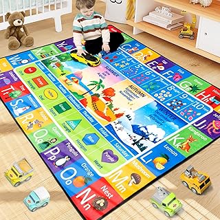 ABC Rug, Toddler Play Mat Rug 3x5 Feet, Extra Thick (0.4in) Washable Baby Play Mat for Floor, Classroom Carpet Non-Slip for Learning, Alphabet, Nursery Mat for Crawling & Fun & Playroom Decor