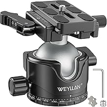 WEYLLAN EH46L Tripod Ball Head with Lever Release, 46mm Low Profile Heavy Duty Ball Head Mount with Arca Swiss Quick Release Plate for Camera Tripod Monopod DSLR Camcorder Telescope,Max Load 55lb/25kg