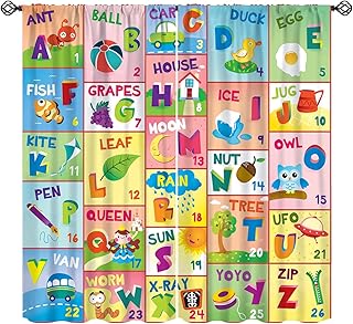 Kids ABC Alphabet Curtains, Play Learn Board Game Animals Pattern Window Treatments, Rod Pocket Thermal Insulated Drapes 2 Panels Set for Children Room Nursery Classroom, 42" W X 45" L