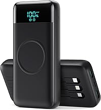Wireless Portable Charger 40800mAh with 3 Built-in Cables,7-in-1 15W Wireless Charging Power Bank,25W PD QC 4.0 Fast Charging USB C LCD Display Battery Pack for iPhone 17/16/15/13,Samsung,Android etc