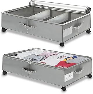 Under Bed Storage Containers with Wheels, 2 Pack Rolling Underbed Organization and Storage, Drawer Organizer for Home Improvement, Large Bins for Clothes, Toy, Sheet, Shoe Storage