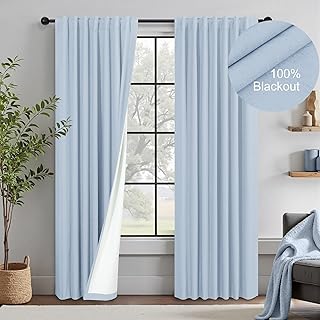 Nursery Curtains Girls Teen Boy Baby Blue Boho Blackout Drape Light Blocking Room Darkening Shade 72 Inch Length 2 Panel Linen Black Out Curtain for Bedroom Aesthetic Pretty Thermal Soundproof 72 Long