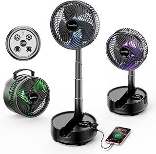 Socool 20000mAh Portable Fan Foldable Wireless Battery Rechargeable with 8-Speed & 112H, 90° Osciliating Floor Standing Fan Remote, Desk Fan with 8H Timer & LED Light for Home Kitchen Travel Camping