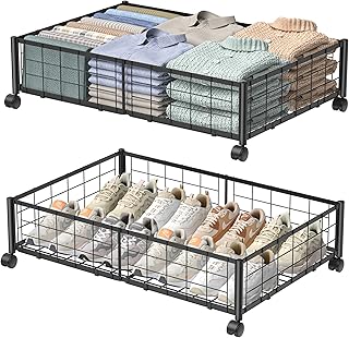 Under Bed Storage with Wheels, 360° Rotating, No-Assembly Underbed Storage Containers, 2PACK