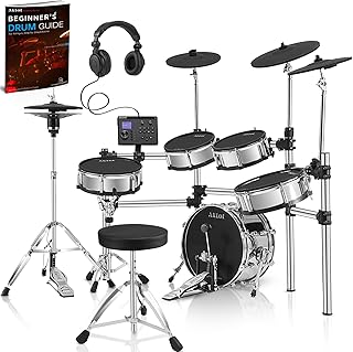 AKLOT Acoustic-Style Electric Drum Set: Independent 16’’ Wooden Bass Drum and 12’’ Snare, Triple-Zone Ride Cymbal, Standalone Hi-Hat, Full Mesh Pads, 460 Sounds, USB MIDI, Throne, Sticks (B-CORE543)