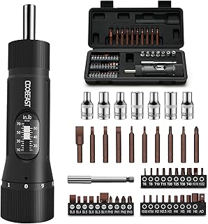 49 Pcs Torque Screwdriver 10-70 Inch Pound Torque Screwdriver Set with S2 Bits & Sockets, 1/4” Drive Torque Wrench Screwdriver Set for Maintenance, Tools, Bike Repairing and Mounting