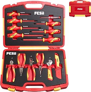 FESA Insulated Electrician Tool Set - 1000V 14-Piece Insulated Tool Set with 7 Insulated Screwdrivers, 1 Voltage Tester, 4 Insulated Pliers & More - 1000 Volt Hand Tool Set with a Durable Storage Case