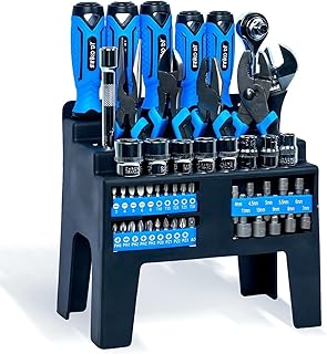 50-Piece Screwdriver Socket Wrench Set with Plastic Racking, Auto Repair Tool Kit, Professional Screwdriver Set Includes Pliers, Wrenches, Socket sets and Bit Sets, for Home Repair, DIY, Garage