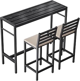 3 Piece Outdoor Patio Bar Set, 50" Rectangular Counter Height High Top Bar Tables, 2 Cushioned 41" Bar Stools, Metal Bar Table and Chairs Set for Poolside, Balcony, Backyard, Porch