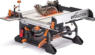 Evolution R10TS 10" Jobsite Table Saw | 15A Powerful Motor | Multi-Material Cutting | 10" TCT Blade | 26” Rip Capacity | 3-3/8” Cut Depth | 0-45º Bevel | Precision Fence | Portable & Heavy-Duty