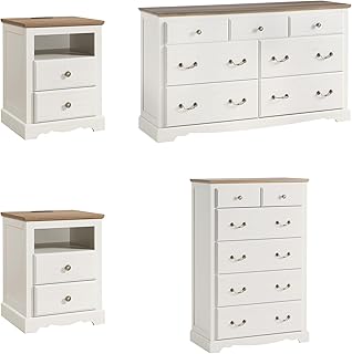 AMERLIFE Farmhouse 4 Pieces Bedroom Sets Includes 7 Drawers Dresser, 6 Dressers Organizer, Two Nightstands with Charging Station, White