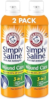 Arm & Hammer Simply Saline Wound Care 3-in-1, Antiseptic First Aid Spray with Aloe to Help Prevent Infection, Sting-Free Saline for Wound Irrigation and Cleaning, Soothe Wounds with Aloe, 7.4 oz, 2pk