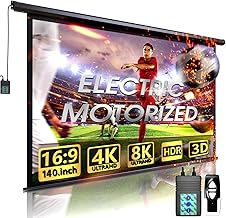 Aoxun 140" Motorized Projector Screen - Indoor and Outdoor Movies Screen 140 inch Electric 16:9 Projector Screen W/Remote Control