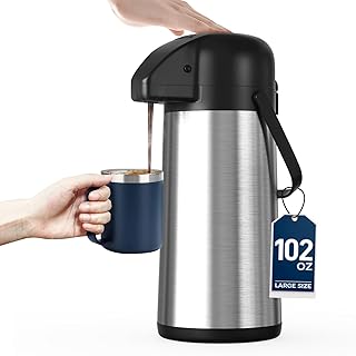 Coffee Carafe for Keeping Hot - 102OZ / 3L Airpot Coffee Dispenser with Pump - Large Coffee Thermos for Hot Drinks Tea Liquid - Insulated Stainless Steel Hot Water Beverage Dispenser Urn for Parties
