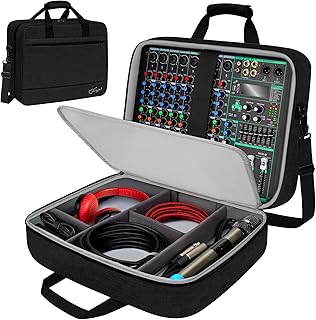 SNIGJAT Audio Mixer Case (Size:15.5"x 13" x 6"), Protective DJ Mixer Bag with 10mm Padding, Large-Capacity Recording Equipment Bag Soft with Adjustable Storage for Cables, Podcast Gear and Mics, Black