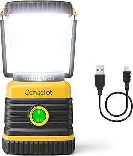 LED Camping Lantern, Consciot C02 USB-C Rechargeable Camping Lights, 1500LM, 5 Light Modes, Up to 100H Run Time, IPX4 Waterproof, Dimmable Tent Lights for Power Outages