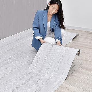 2 Rolls 15.7'' Wide Peel and Stick Floor Tiles FOGZUVR: 25.73 Sq.ft Self-Adhesive Thick Vinyl Flooring, Durable Waterproof Wood Grain Large Plank for Bathroom & Kitchen (Paleish Grey?, 118''x15.7'')