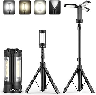 CAVN Rechargeable 10000mAh Camping Lights with Stand 6.5 ft Max Height, Portable Cordless LED Work Light 2200 Lumens 6500/4500/3500K Dimmable Camping Essentials Gear with Detachable Tripod, Black
