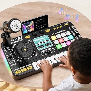 Toddlers DJ Mixer Toys, Electronic Baby Musical DJ Toys with Lights, Songs, Sound Effects, Microphone, Kids Electronic Piano Sets, Chiristmas Birthday Gifts for 3 4 5 6 Years Old Boys Girls