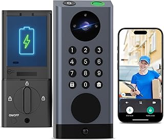 eLinkSmart Smart Door Lock with Camera Deadbolt with Video Doorbell PIR Motion Detection Front Door Lock with Fingerprint Keypad Code Long-Lasting Battery Built-in Wi-Fi No hub Required No Drilling