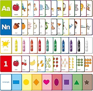 Flash Cards for Toddlers Learning – 54 Double-Sided Alphabet, Number, Color & Shape Cards – Durable Preschool Educational Toys for Kids Ages 2-5, Waterproof & Tear-Resistant, Montessori Early Learning