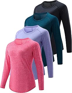 4-Pack: Womens Long Sleeve Athletic Tops with Thumb Holes – Dry Fit Active Crewneck Workout Tees