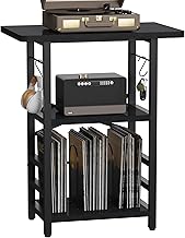 Record Player Stand with Extended Desktop,Large Record Player Table with Vinyl Storage,Turntable Stand with Record Holder Vinyls Display Shelf for Music Room Studio,Modern Black