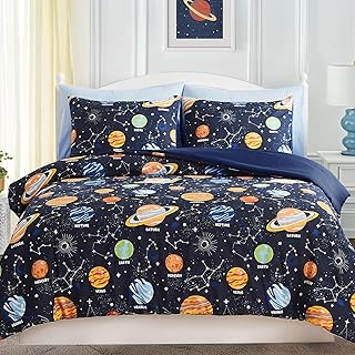 Twin Comforter Set for Boys-5 Pieces Space Glow in The Dark Twin Bedding Sets for Kids, Ultra Soft Bed in A Bag with Sheets
