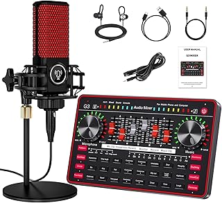 G3 Audio Mixer for Podcast Equipment Bundle?Live Sound Card for Streaming?Audio Interface DJ Mixer Sound Card/Board Condenser Microphone for Tiktok Gaming Video Content Creator