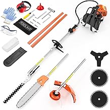 52cc 6 in 1 Gas Hedge Trimmer,Brush Cutters Gas Powered,Gas Weed Eater Wacker,Gas Pole Saw Chainsaw,Grass Pruner Multifunctional for Yard Garden Lawn Care
