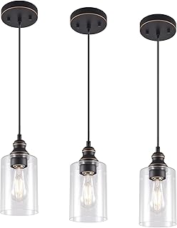 Pendant Light Fixture, Adjustable Hanging Ceiling Lights, Anti-Rust Metal Hanging Light Fixtures with Clear Glass, Modern Pendant Lighting for Kitchen Island Living Room, Bronze, 3-Pack