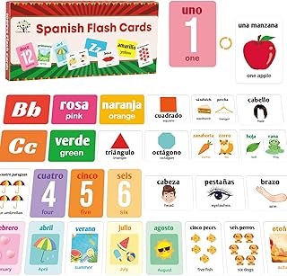 Ceiba Tree Spanish Flash Cards 100 English to Spanish Bilingual Flashcards Español Vocabulary Alphabet Number Colors Educational Learning Toys for Kids Adult Beginners Toddlers Grade School Classroom