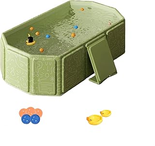 Foldable Bathtub for Kids, Toddler Bath Tub with Drain Plug, Foldable Baby Shower Tub with 5 Balls and 2 Ducks, Portable Bathroom Pool Water Toy, Cat Dog Wash Shower Basin (Green)