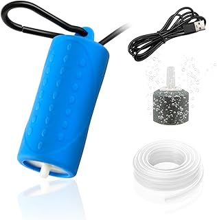 USB Mini Aquarium Air Pump Ultra Quiet Fish Tank Air Pump with Black Hanging Clasp Portable Aquarium Oxygen Aerator Pump Includes Fish Tank Airline Tubing and Air Stone(1W/2W)