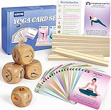 Yoga Cards for Women Beginners, Yoga Pose Workout Cards for Kids with Wooden Dice and Card Holder, Yoga Gift for Adults/Seniors/Teacher