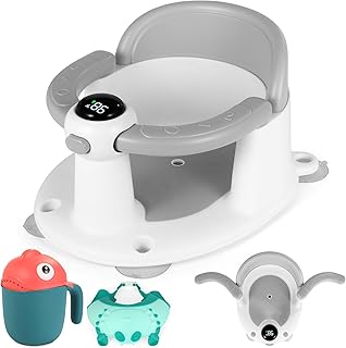 Baby Bath Seat for Babies 6 Months & Up, Bath Seats for Babies Sitting Up, Infant & Toddler Bath Seat with Thermometer for Baby Bathtub Shower, Non-Slip, Safe & Comfortable Baby Bath Support, Grey
