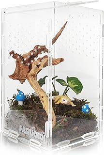 Small Acrylic Terrarium 4.7x4.7x7.8 inch, Transparent Reptile Enclosure Habitat with Ventilation, Mini Tank for Small Hermit Crab, Juvenile Gecko, Baby Lizard, Praying Mantis, Critters, Bugs & Insects