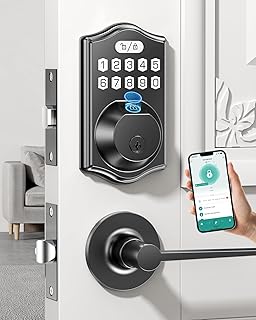 Smart Door Lock Set for Front Door with 2 Lever Handles: Keyless Entry via Fingerprint & Digital Keypad - Electronic Deadbolt App Control and Auto Lock for Easy Installation & Family Security
