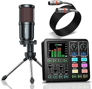 Podcast Equipment Bundle, PUPGSIS Audio Mixer with XLR Dynamic Microphone, Pro-preamp, Bluetooth 5.3, All-in-One Gaming Equipment Set for Podcast Recording, Live Streaming, Video Vocals, PC, Phone, DJ