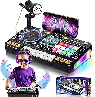 OZMI Kids DJ Music Mixer Table Board Set Toy with Microphone, Lights – Interactive Musical Toys for Ages 3-12 | 100+ Sounds, Piano Keys, Disco Mode, Rechargeable for Kids Boys & Girls