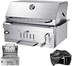 Charcoal bbq Grills, Built-in Barbecue Grill with Liftable Tray & Temp Gauge, Drawer type Ash Tray Stainless Steel Charcoal BBQ Barrel Grill for Outdoor Kitchen Camping Park Style