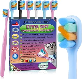 6-Pack Extra Soft Toothbrushes for Sensitive Teeth & Receding Gums - Dentist-Designed Tapered Bristles for Gentle Plaque Removal - Individually Wrapped Toothbrushes