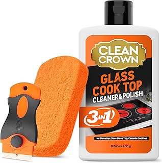 3-in-1 Cooktop Cleaner Kit (8.8 Oz Cooktop Cleaner + Scrubbing Pad + Scraper), Stovetop Cleaner for Electric Top Stoves, Ceramic Cooktops & Fireplace Glass, Remove Burned on Food, Grease