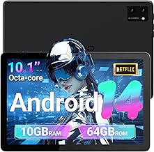DigiLand Tablets,10.1" Android Tablet with Octa-core Processor 10GB RAM+64GB ROM(Support Expand TF) 5MP Front/8MP Back Camera,6000 mAh Battery,2025 Android 14 WiFi Tablet(Gray)