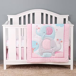 YCDTMY Pink Elephant Crib Set