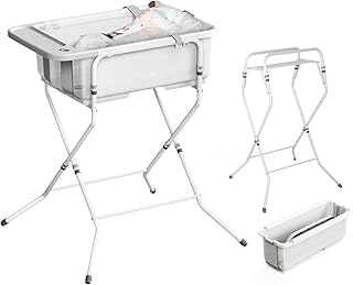 Collapsible Baby Bathtub with Stand - Large Capacity Baby Bath Tub with Thermometer & Soft Cushion | Portable Travel Newborn Infant Bathtub | Foldable Toddler Bathtub for Baby 0 to 36 Months