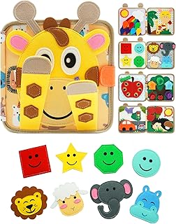 Busy Book for Toddlers 1-3, Montessori Toys for 1 Year Old, Kids Travel Toys, Educational Activity Book, Birthday Gifts for Boys & Girls, Washable Felt Busy Board, Giraffe