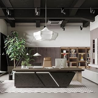 Adjustable Executive Desk - Luxury L Shaped Desk with Drawers, Large Table with File Cabinets, Executive Office Desks with LED Light Strip Home Office Desk for Professionals